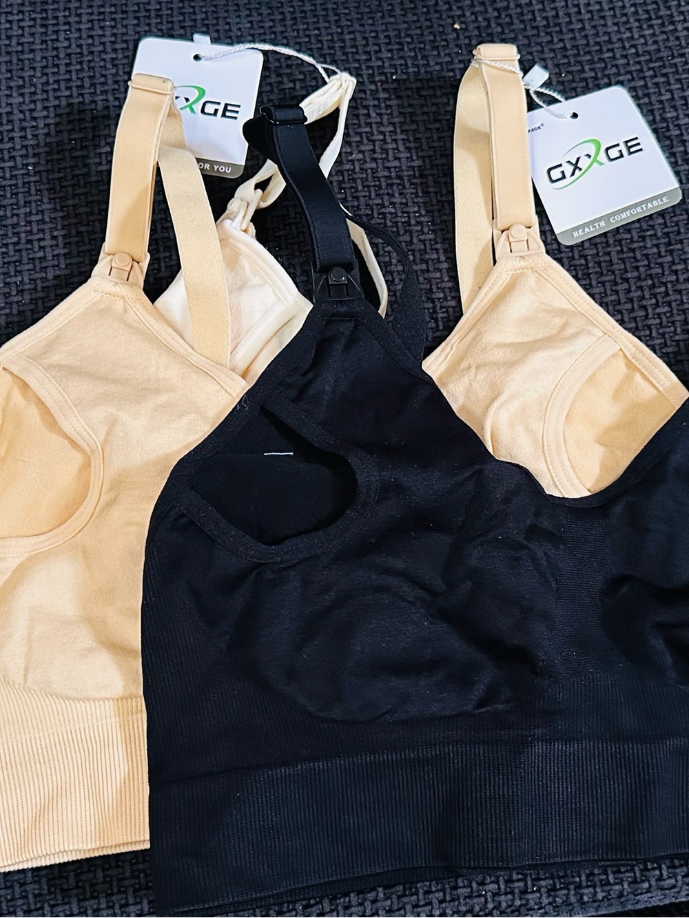 Amazon Seamless Nursing Sports Bras — Black & Beige Trio